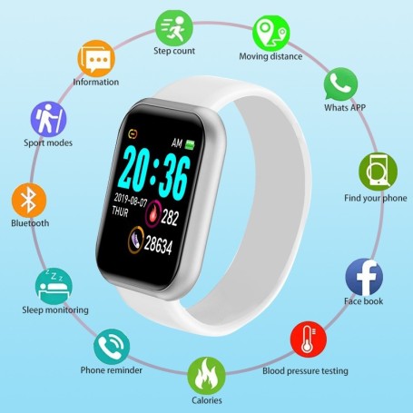 Y68 Bluetooth Smart Watch uomo donna Smart Watch frequenza cardiaca pressione sanguigna monitoraggio dell&39ossigeno nel sangue